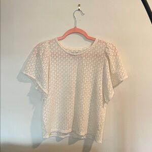 Madewell Cream Eyelet Flutter Sleeve Tee